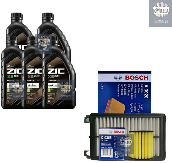 K5 DL3 2.0 가솔린 지크 X9 제로 0W20(5L) 엔진오일+필터 세트 0365-3020, 1개