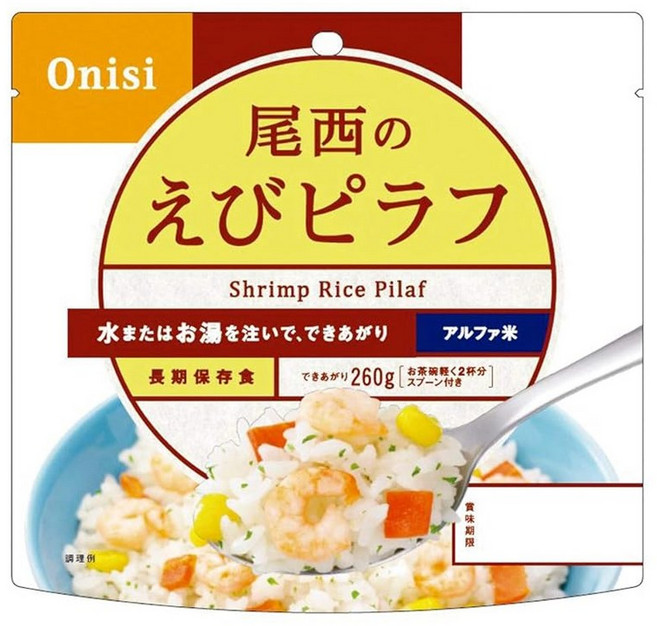 오니시식품 알파미 새우 필라프 1끼분 비상식량 장기보존 100g×10개, 1개, 1g