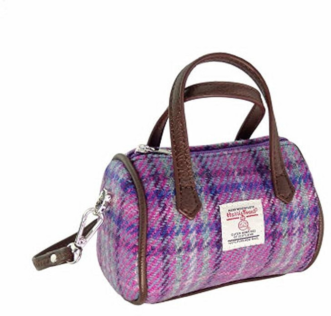 Glen Appin Harris Tweed 'Lossie' Tiny Bowling Bag (보라(퍼플) & 민트 체크패턴), 252090 Glen Appin Harris Tweed