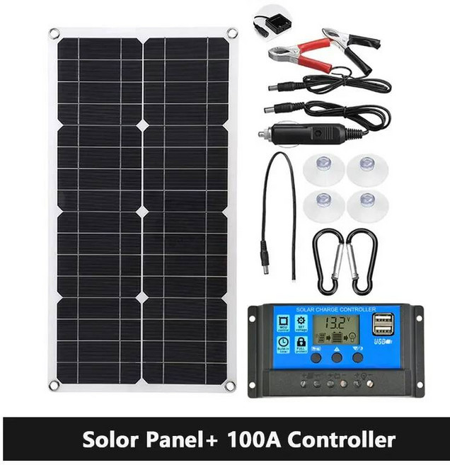 태양광 패널 키트 자동차 RV 배터리에 적합 단결정 유연한 충전기 듀얼 USB 12V 5V DC 600W 18V 가정용, with 100A controller, 8) with 100A controller