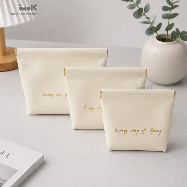 imok 彈片夾收納袋, 奶油白, 立體款, 小號, 1個