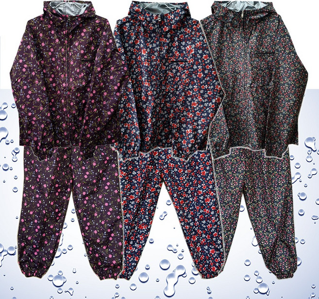 여성용 방수복 세트 여자 우의 우비세트 상하의 꽃무늬 점퍼 방수바지 비옷 경량우비 어촌 농촌 작업복 빅사이즈