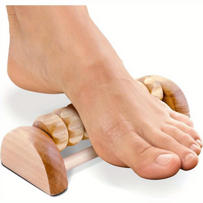 우드 발 마사지 롤러 휴대용 수동 지압기 통증 완화 마사지 도구, 내추럴우드, 1개