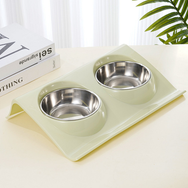 不鏽鋼寵物碗 斜坡塑料防滑寵物狗碗 防濺食貓咪餵食器貓碗食盆, 1個, 綠色:大號37.5*25*7.5cm, 1L
