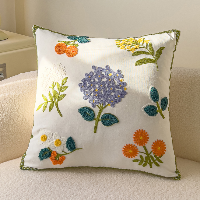 서플라이랩 고급 자수 쇼파쿠션 국산솜 포함, 18. 보라수국