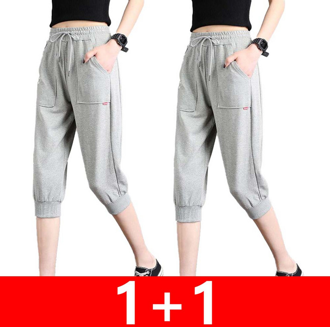 지고다그 1+1 여성 여름 밴딩 7부 조거 팬츠 루즈핏 트레이닝 캐주얼 데일리 운동 바지 HHA0313