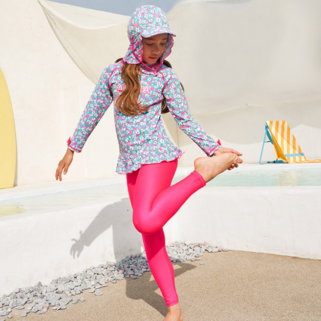 에어워크서프 여아동 플라워 래쉬가드 상하의 세트 + 수모