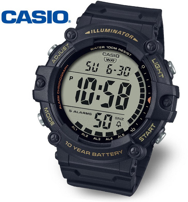 [케이스 증정] CASIO 카시오 AE-1500WHX-블랙 롱밴드 10년전지 방수 전자 군인시계