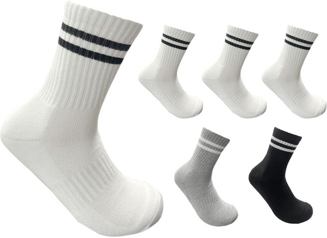 비바슈슈 여성용 쿠션감 폭발하는 진짜 스포츠 스트라이프 중목 양말 6켤레