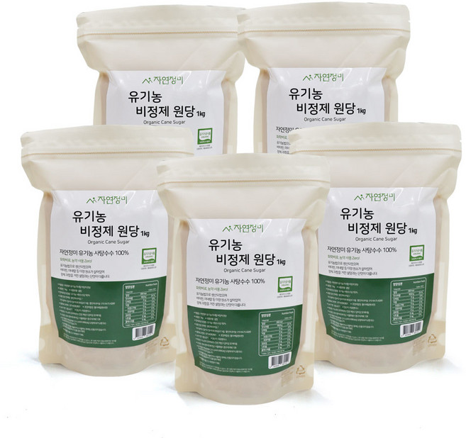 자연정미 유기농 비정제 원당 설탕, 5개, 1kg