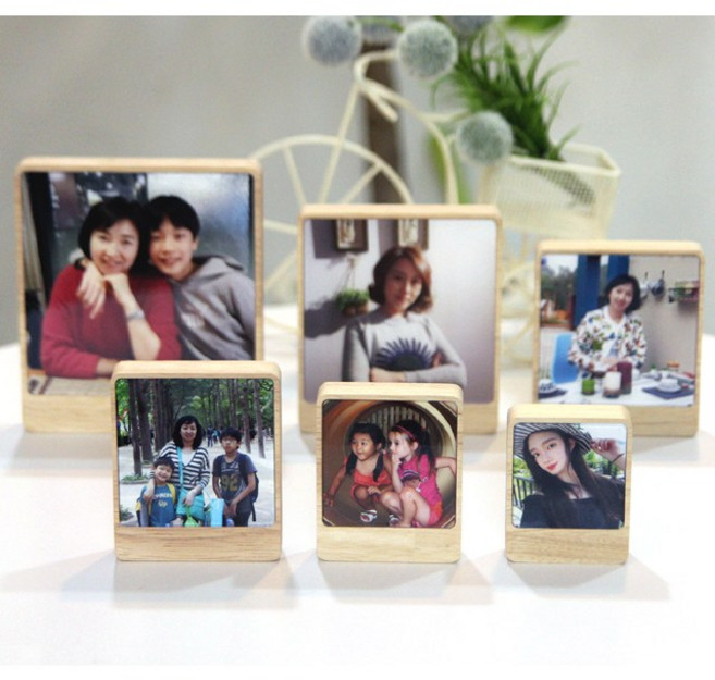 핸드폰 사진인화액자(정사각)탁상용 돌 백일 커플 웨딩 포토테이블 원목 나무 우드 액자, 멀바우, 1개
