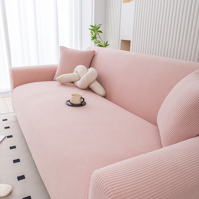 [먼지없는] 커버무드 스트라이프 소파 커버 + 자체제작 고정 스펀지, 1개, 핑크