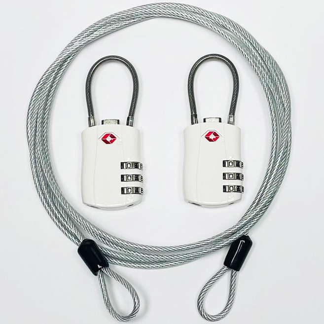 파크라이프 TSA인증 와이어락 자물쇠 화이트 2개 스테인리스 코팅 케이블 2m 1개 세트