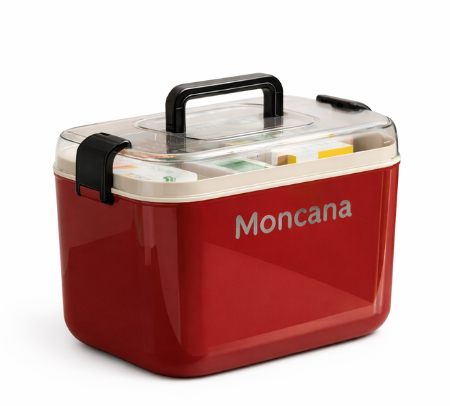 BK 이중 레이어 약 보관함 대형 구급상자, 레드