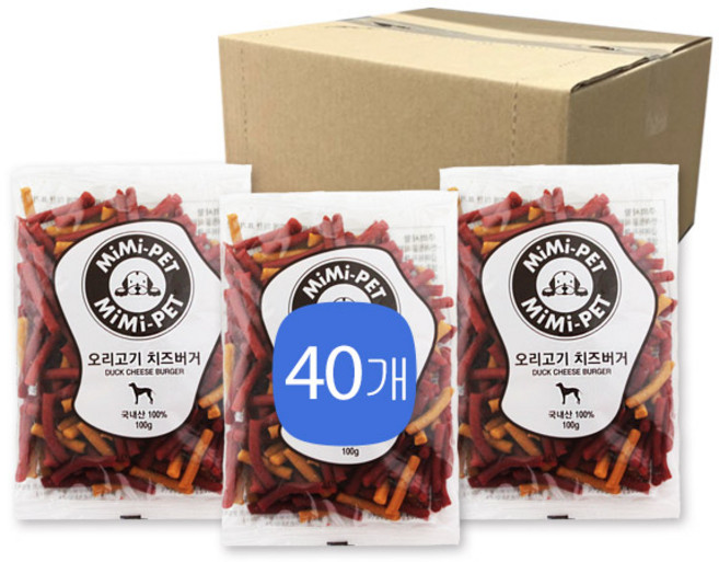 미미펫 [미미펫] 모이스트 오리고기 치즈버거 100G 40봉 져키, 1박스