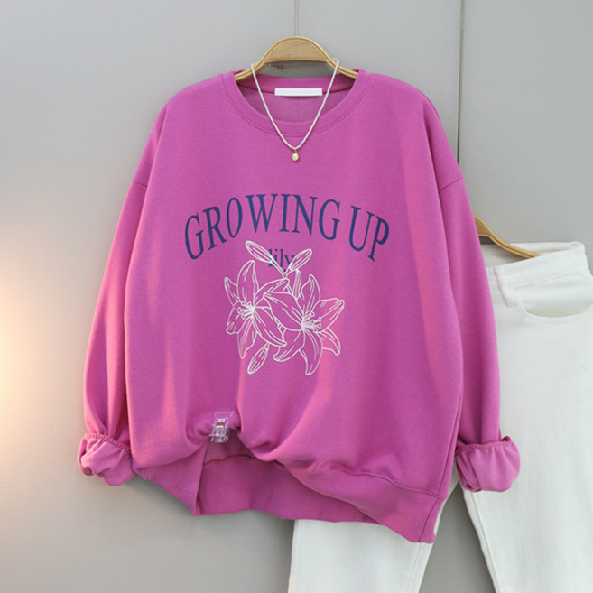 달콩 lily플라워오버핏맨투맨 여성용 빅사이즈 오버핏 롱티 라운드 긴팔 박스티