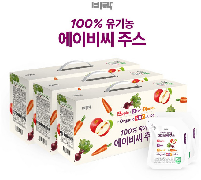비락 100%유기농에이비씨주스, 110ml, 24개