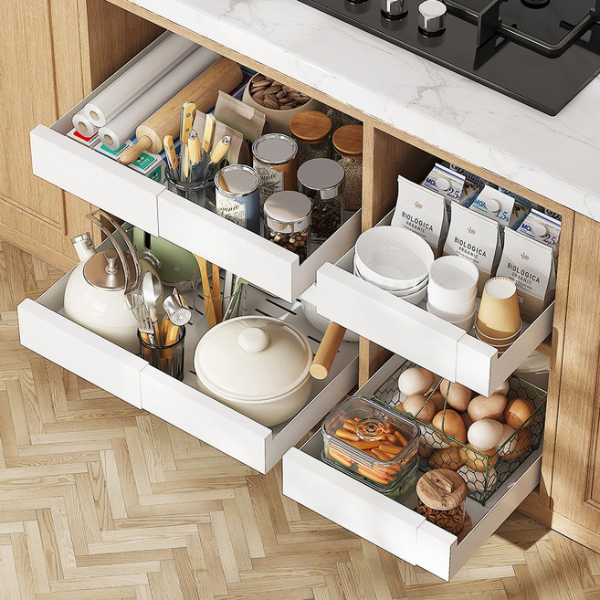 오틀리 넓이 확장형 슬라이딩 주방선반 싱크대 하부장 양념통 선반