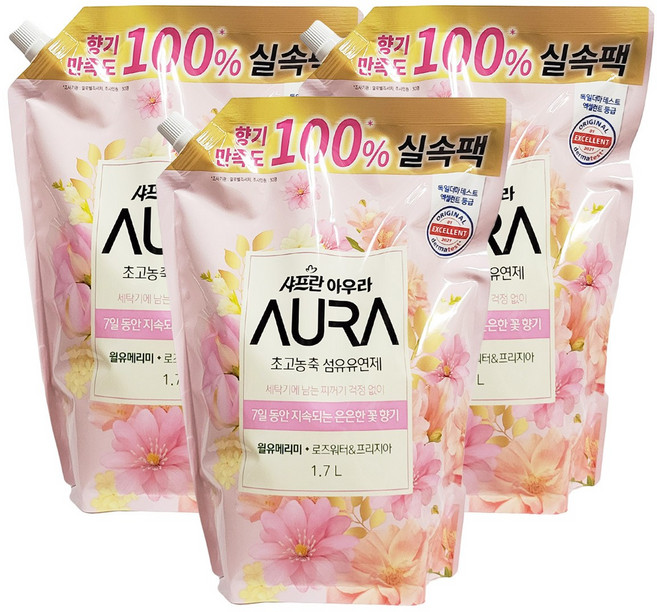 아우라 초고농축 섬유유연제 윌유메리미 리필, 1.7L, 3개