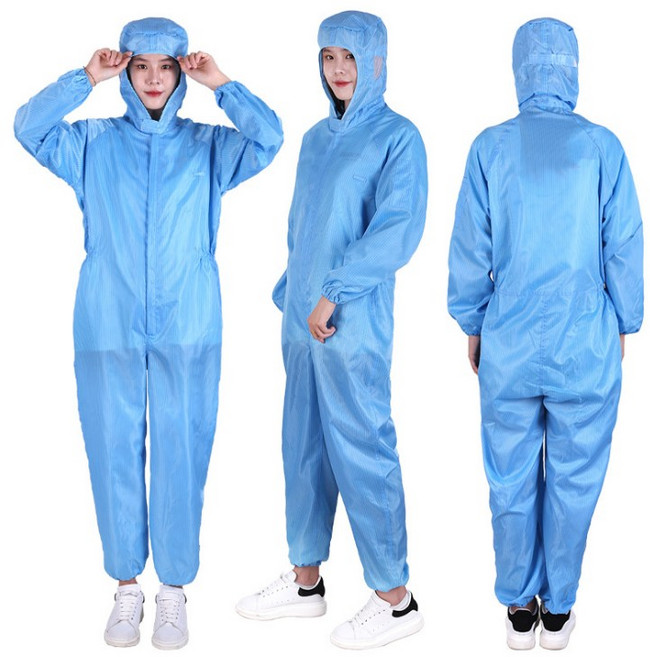 VEGA 후드 원피스 방진복 제전복 방역복 방호복 크린룸 무진복, 블루, 1개
