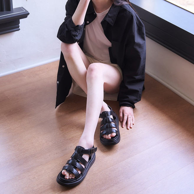 커스텀에이드 우먼 5.5cm 벨크로 피셔맨 플랫폼 샌들 윌라(CW0067BK)
