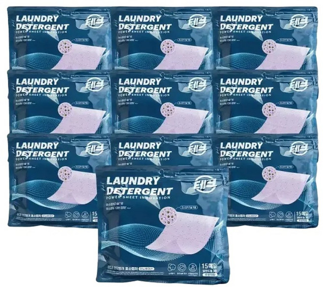 테크 한장빨래 효소캡처 라벤더 15매 10팩 시트세제 일반드럼겸용, 10박스