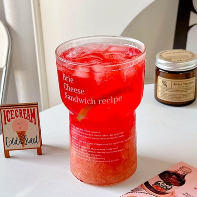 커피 투명 유리컵 하이볼컵 아인슈페너컵 2개 내열유리잔, 2세트, 블랙+화이트레터링