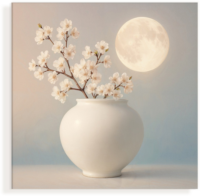 더아트컴퍼니 복들어오는 달항아리 풍수 그림 캔버스 액자 봄빛 집들이 개업 선물, 봄빛달항아리