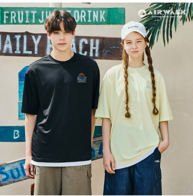 에어워크주니어 주니어 베스킷볼 아트웍 레이어드 반팔 티셔츠