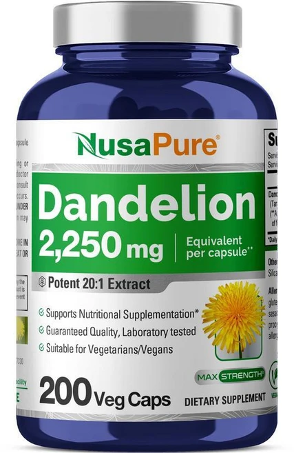 누사퓨어 민들레 뿌리 추출물 112.5mg 200 식물성 캡슐, 1개, 200정 - 쿠팡