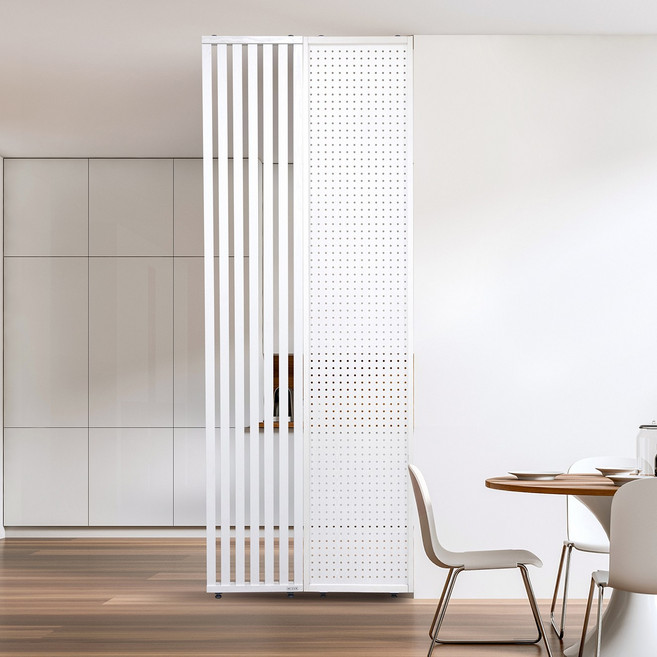 우드톡 1+1 타공판 + 간격 좁은 촘촘 스트라이프 가벽 파티션 조합, 무타공_637 + 촘촘 스트라이프_296, 화이트