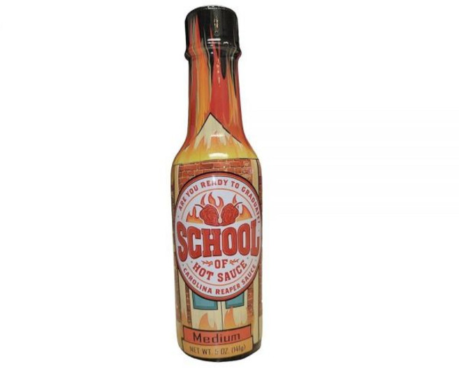 School of Hot Sauce (미디엄) 캐롤라이나 리퍼 페퍼 소스 열과 맛의 완벽한 균형 고급 핫 모든 종류의 음식을 위한 다용도 병 안의 정교한 맛 147.9m, School of Hot Sauce (미디엄) 캐롤라이, 1개