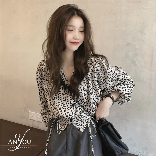 ANYOU 봄 가을 여성블라우스 여자 긴팔 셔츠 쇼트 남방 크롭 블라우스