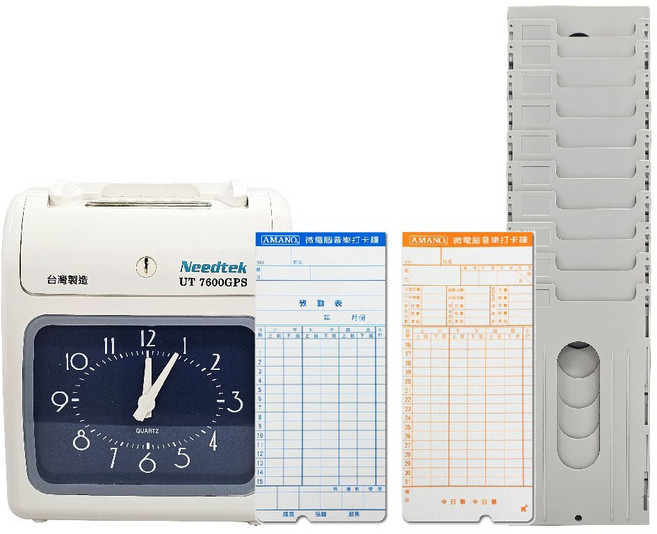 Needtek 優利達 UT7600GPS 自動校時 六欄位微電腦打卡鐘, 1個, 7600GPS+10人卡匣+100張卡片