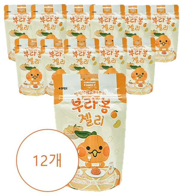 제주애퐁당 부라봉젤리_제주 감귤의 상큼함을 쏙 담은 쫀득한 젤리 귀여운 모양의 과즙 간식, 12개, 50g