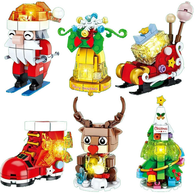 크리스마스 LED 불빛 반짝 조명 장식 레고 호환 블럭 6종, 6종세트