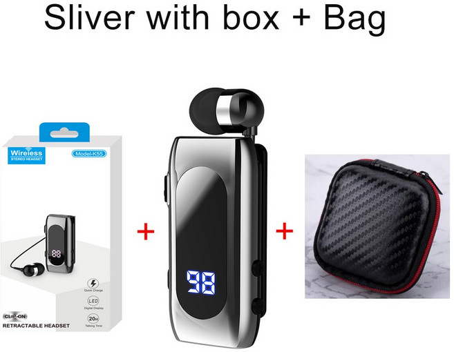 골전도보청기 노인보청기 소리증폭기 K55 PK F920 Lavalier Business Bluetooth 5.2 헤드폰 20시간 음악 LED 디지털 디스플레이 Noice 취소 무선, [12] K55 Sliver-box-Bag, 1개