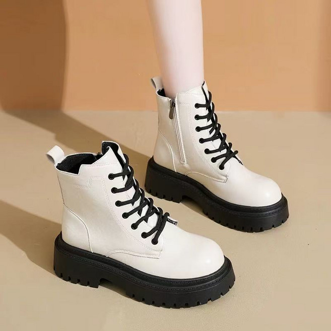 style dr 여성 앵클부츠 패션 워커 발편한 가죽 통굽부츠 하이 6cm