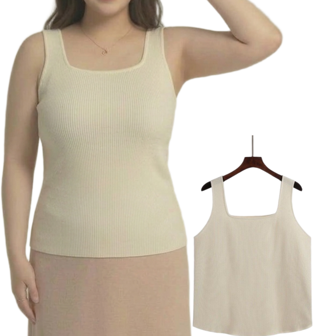 HIN 여성 빅사이즈 부유방 커버 나시 스퀘어넥 골지