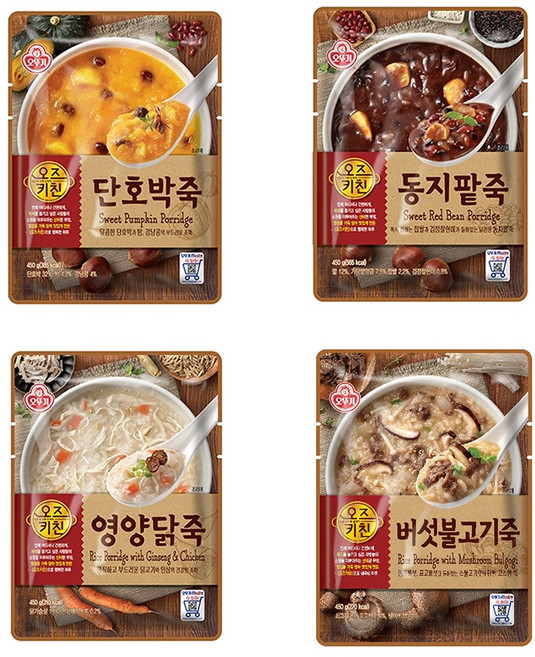오뚜기 오즈키친죽 450g 4종 기획 단호박죽/ 동지팥죽/ 영양닭죽/ 버섯불고기죽, 1개