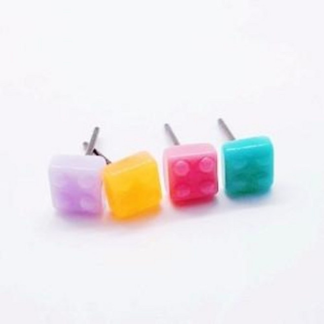 네모블럭 레고 귀걸이(귀침만가능), 개별선물포장, 1개