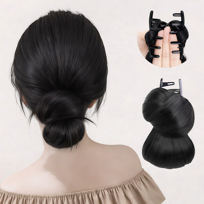 쓸리미너 집게핀 똥머리 로우빈 여성 올림머리 가발 집게핀, 1개, 자연블랙