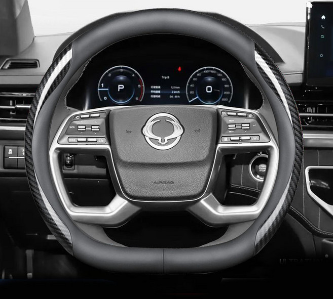 쌍용 전차종 호환 프리미엄 나파 가죽 카본 핸들커버, D컷 (S-01), 블랙 카본