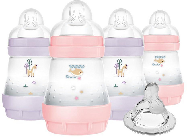 MAM 141.7g(5온스) 이지 스타트 배앓이 방지 아기 젖병 보너스 중간 유속 젖꼭지가 있는 느린 유속 배앓이 가스 및 역류 감소 간편한 세척 BPA 프리 신생아