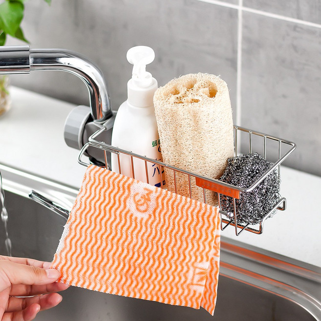 원기화 304 스테인리스 스틸 주방 수도꼭지 선반 수세미 거치대, 1개, 실버, 1단