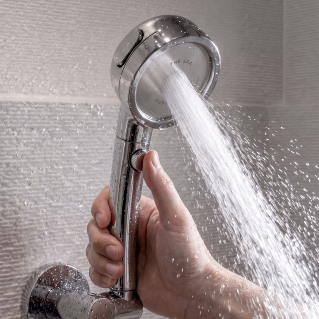 더스파 수압상승 3단 수압조절 원터치 절수 버튼 샤워기 헤드 울트라 S3 온오프, 실버, 1개