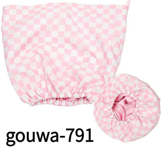 gouwa-791 삼중 방수 고급형 체크 터번 샤워캡, 핑크, 1개