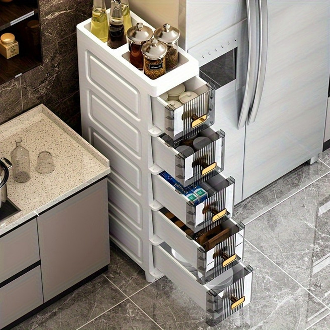 이동식 틈새 수납장 3/4/5단 주방 욕실 선반 공간활용 서랍장, 3단, 투명해요