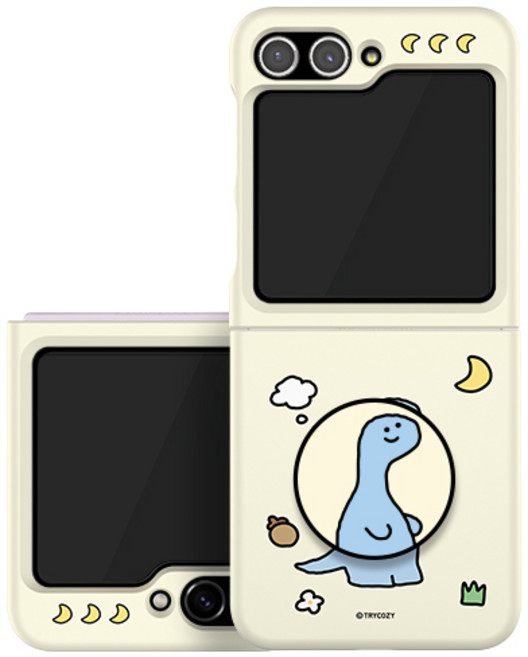 삐뚤빼뚤 공룡 갤럭시 Z플립 하드 휴대폰 케이스+원형톡 세트