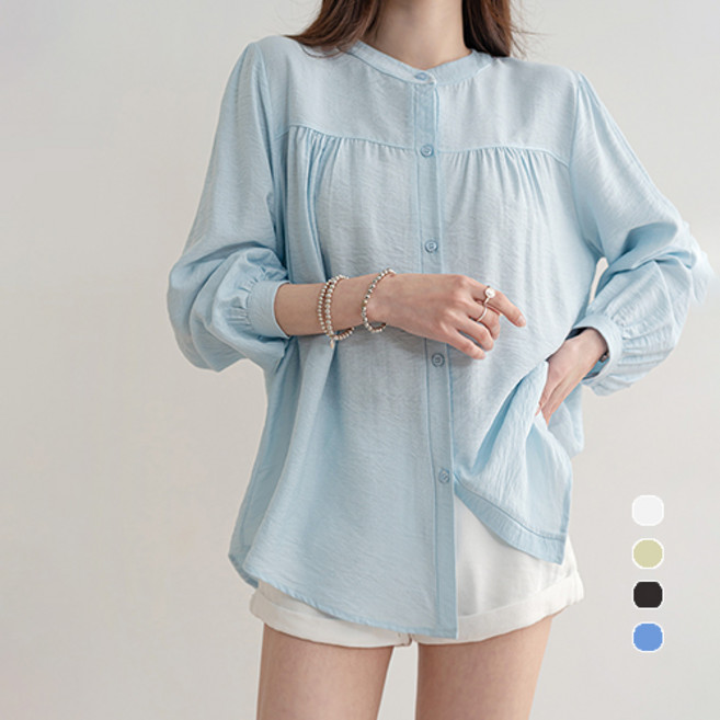 [나크21] (55~99) 헨리넥 셔링 러블리 블라우스 여성 빅사이즈 NK61-TS-6